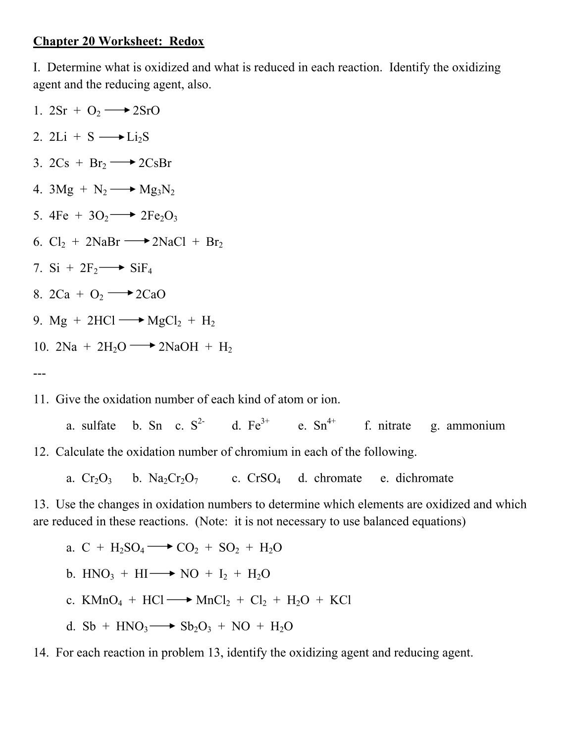 30 Oxidation Reduction Worksheet Answers Education Template