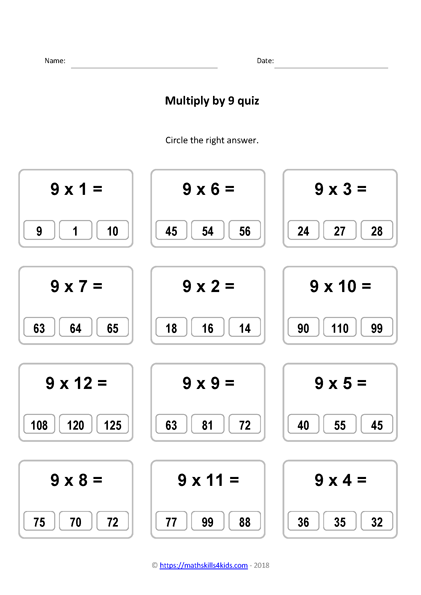 9 Times Table Worksheets PDF Multiplying By 9 Activities