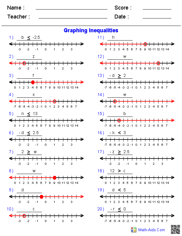 Algebra 1 Worksheets Inequalities Worksheets