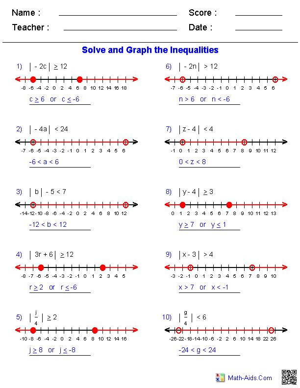 Algebra 1 Worksheets Inequalities Worksheets Algebra Worksheets 