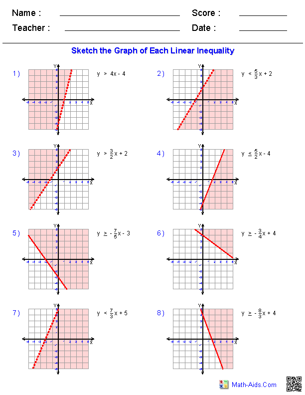 Algebra 1 Worksheets Linear Equations Worksheets