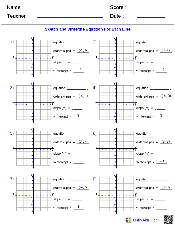 Algebra 1 Worksheets Linear Equations Worksheets Graphing Linear 