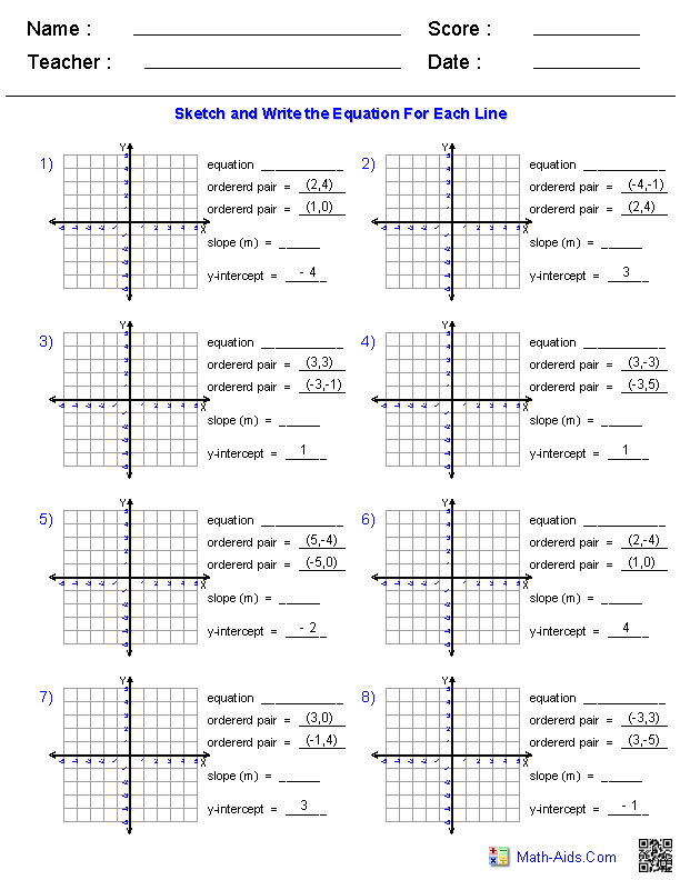 Algebra 1 Worksheets Linear Equations Worksheets