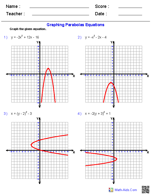 Algebra 1 Worksheets Quadratic Functions Worksheets Quadratics