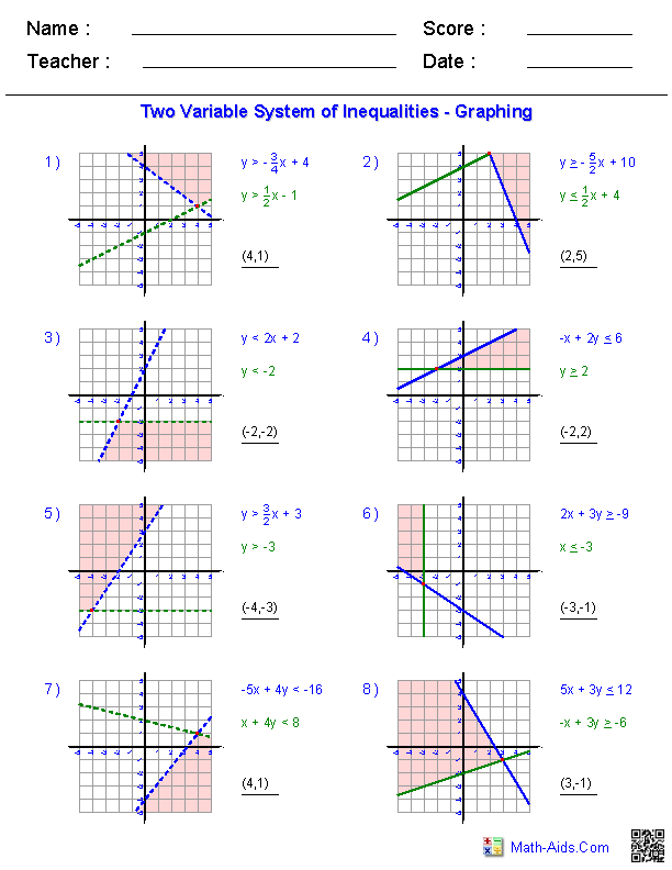 Algebra 2 Worksheets Systems Of Equations And Inequalities Worksheets 