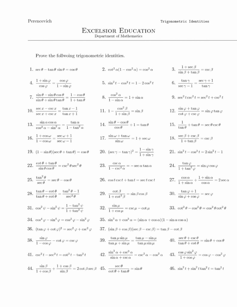 Basic Trigonometric Identities Worksheet Printable Worksheet Template