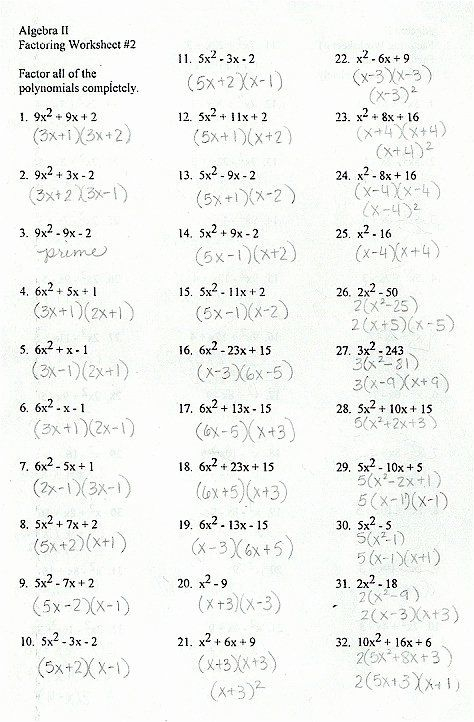 Beautiful Algebra 2 Factoring Polynomials Worksheet The Blackness Project