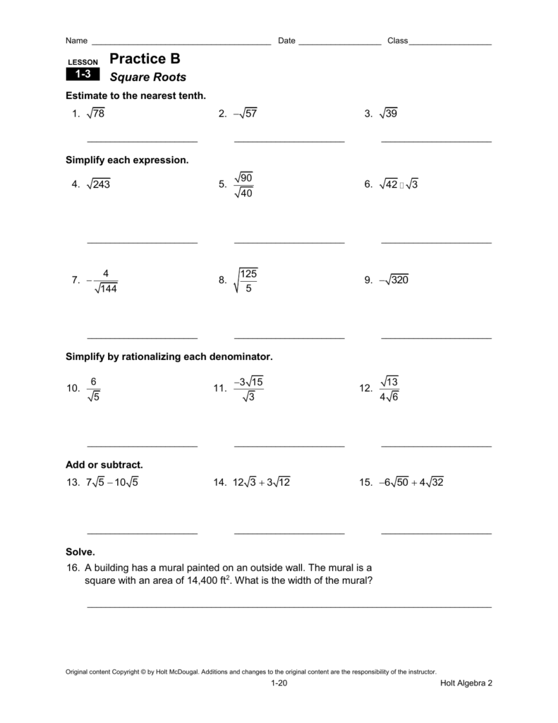 Bestseller Holt Algebra 2 Worksheets