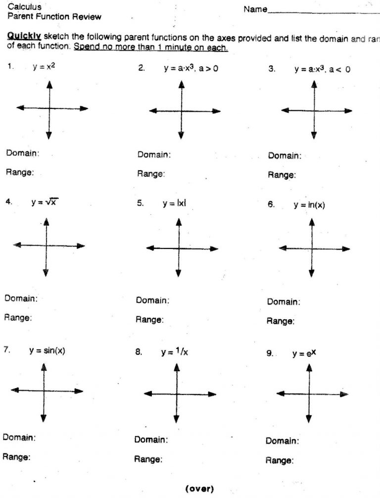 Calculus Functions Graphing Worksheet