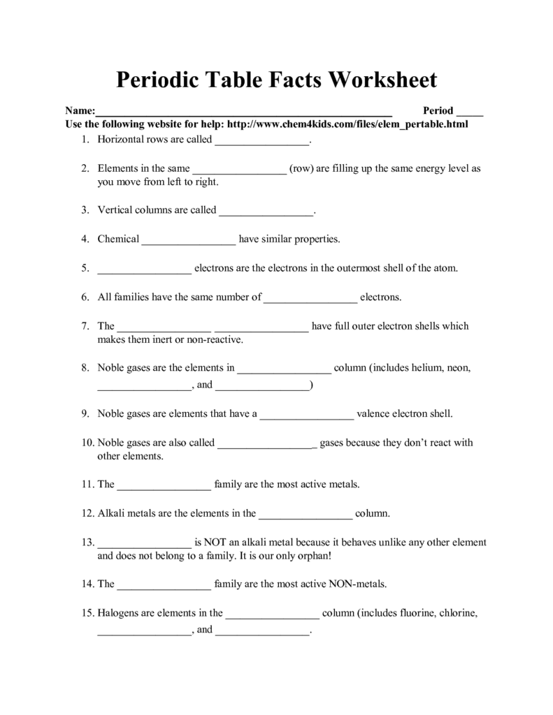 Chemistry Periodic Table Worksheet Answers Chemistry Worksheets 