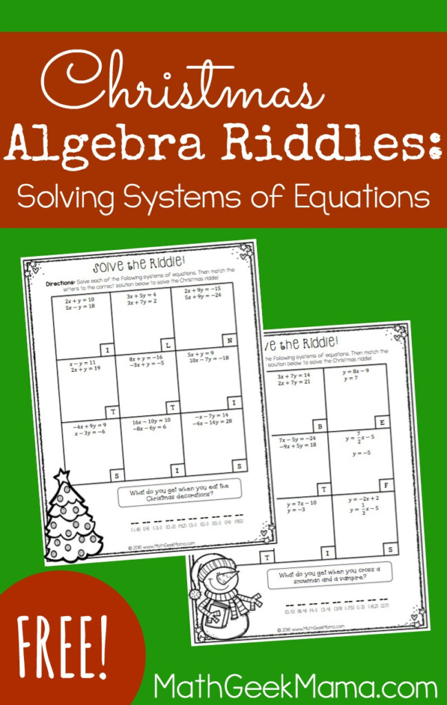 Christmas Riddles Solving Systems Of Linear Equations Activity FREE 