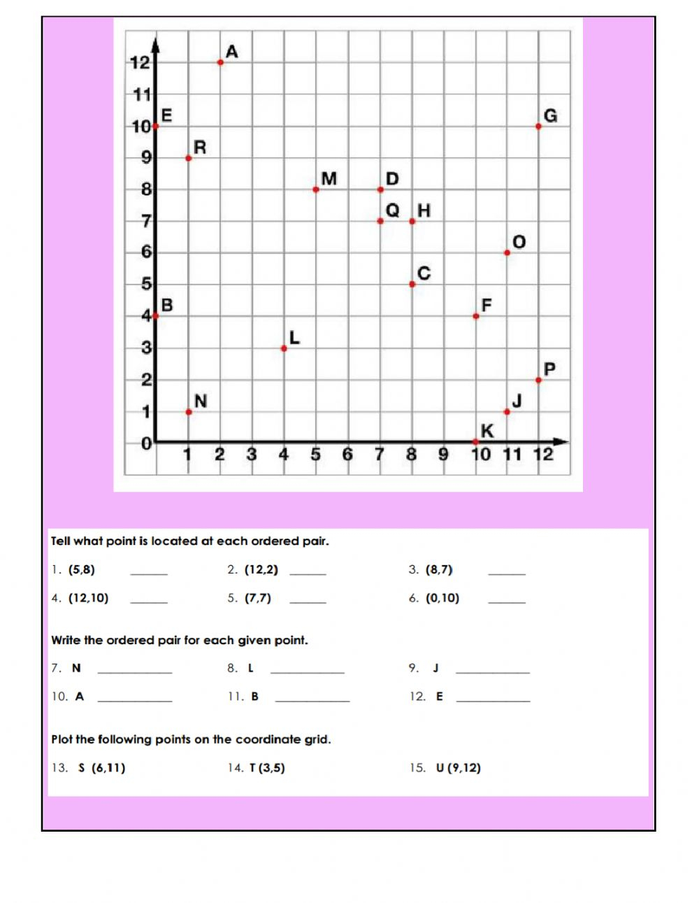 Coordinates First Quadrant Worksheet