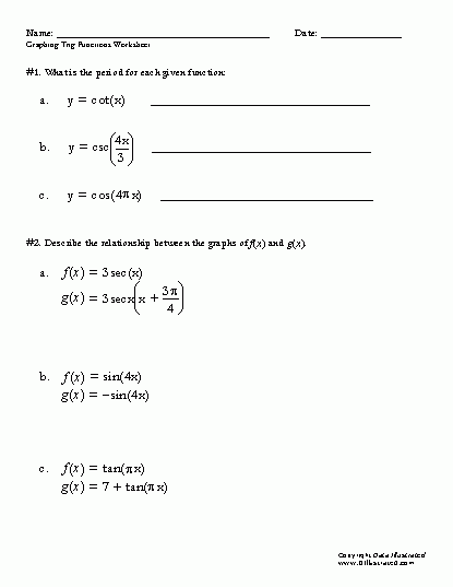 Data Illustrated Resources Trigonometry Worksheets