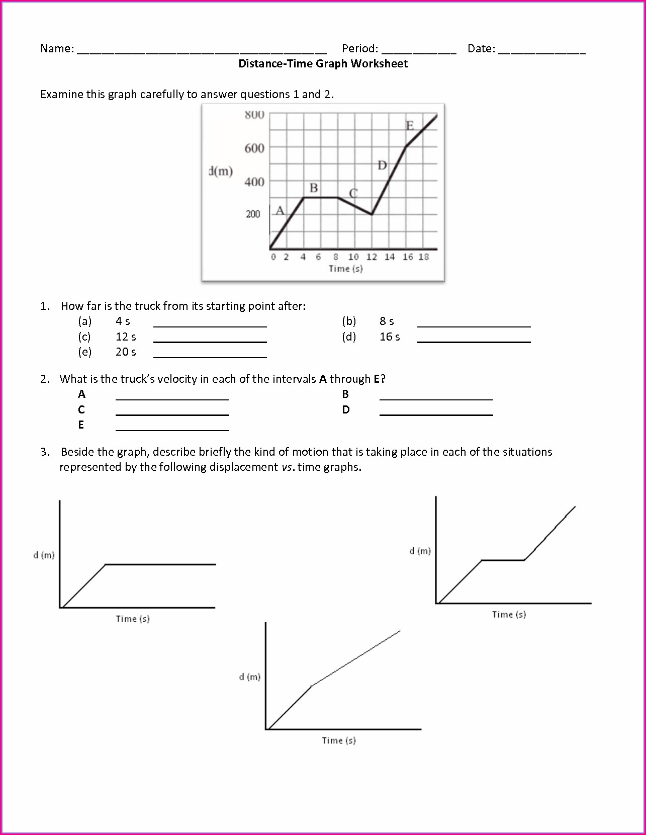 Distance Vs Time Graph Worksheet Answer Key Motion Review Worksheet 