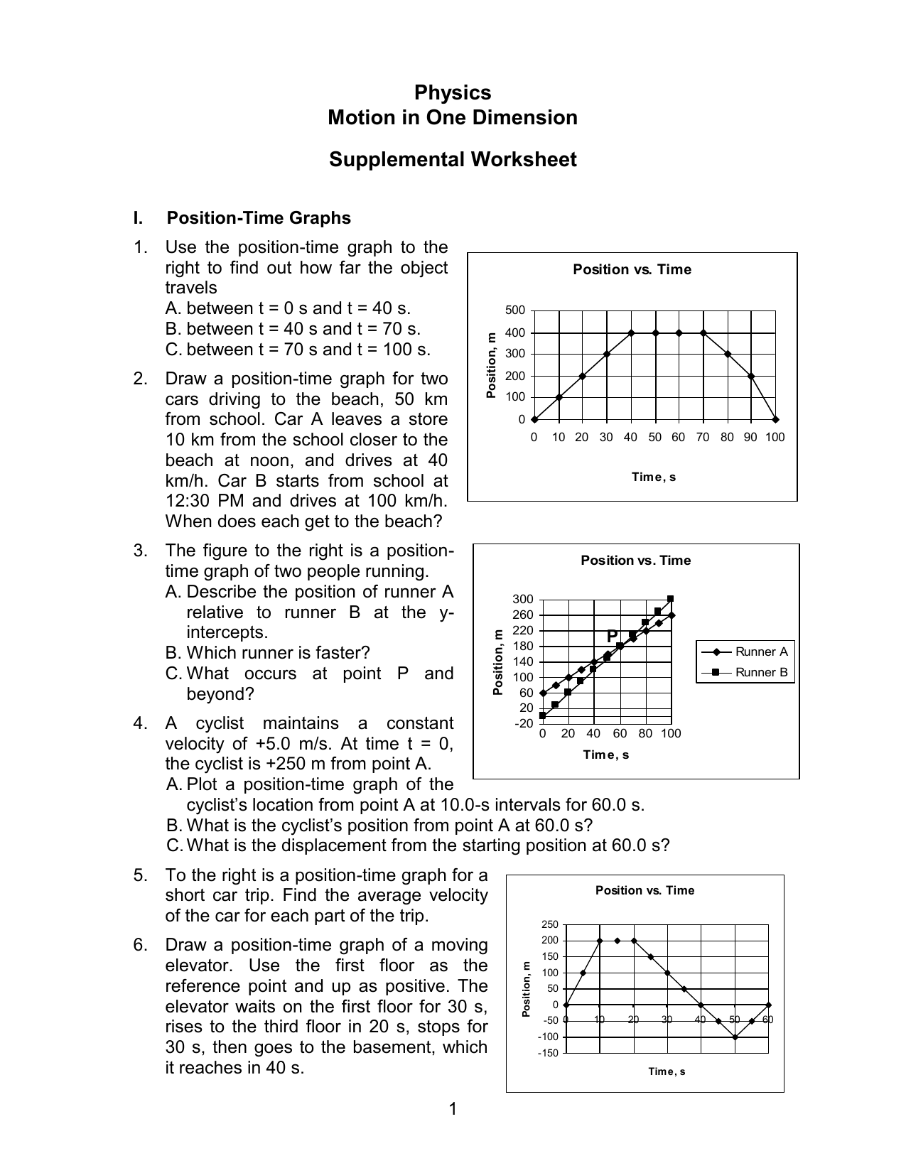 Distance Vs Time Graph Worksheet Answer Key Speed And Acceleration 