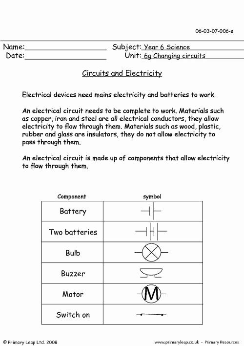 Electrical Power Worksheet Answers Lovely Circuits And Electricity 1 