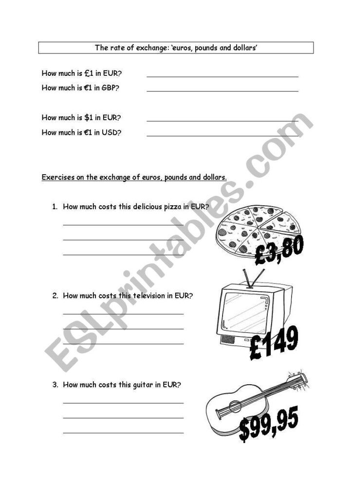 English Worksheets The Rate Of Exchange