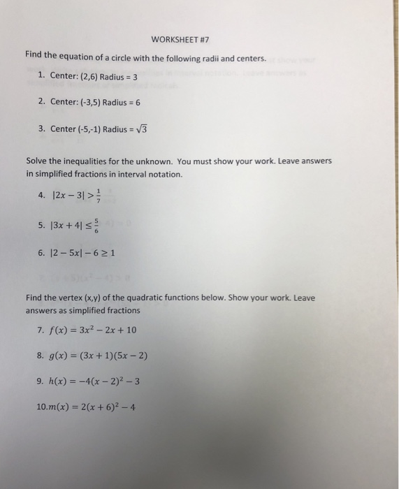 Equation Of A Circle Worksheet Writing Equations For Circles Review