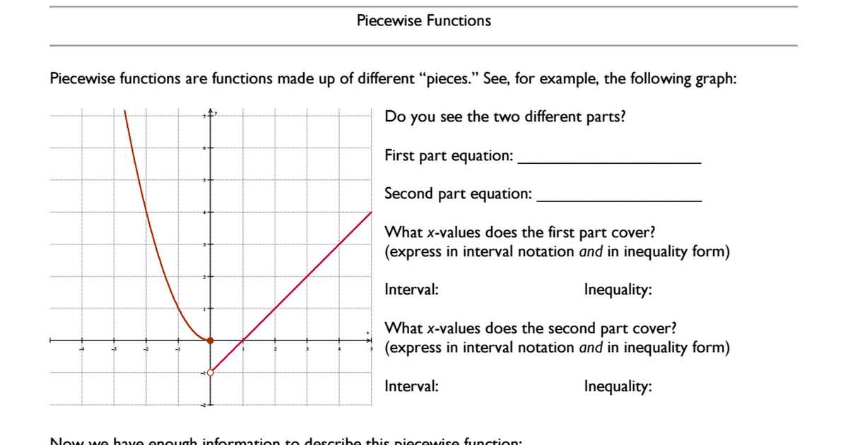 Algebra 2 Graphing Piecewise And Step Functions Worksheet Answers