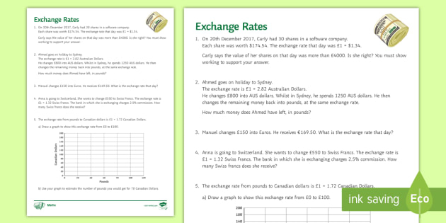 Exchange Rates Worksheet