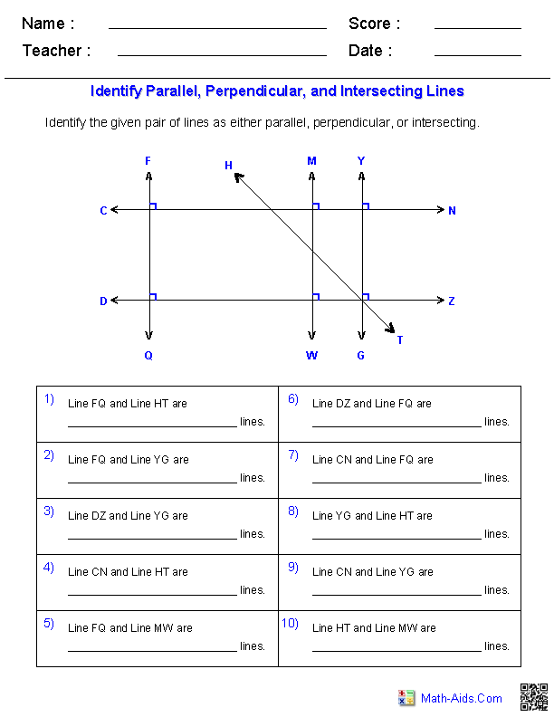 Geometry Worksheets Parallel And Perpendicular Lines Worksheets 