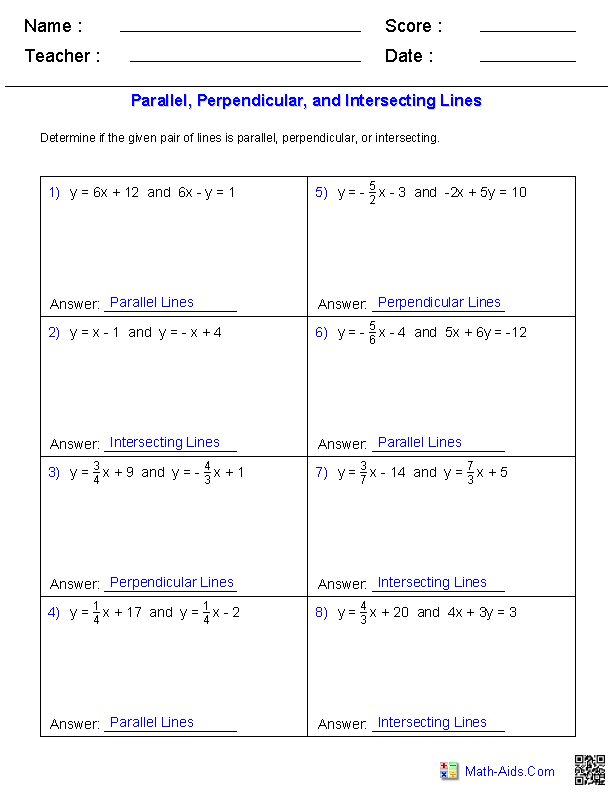 Geometry Worksheets Parallel And Perpendicular Lines Worksheets