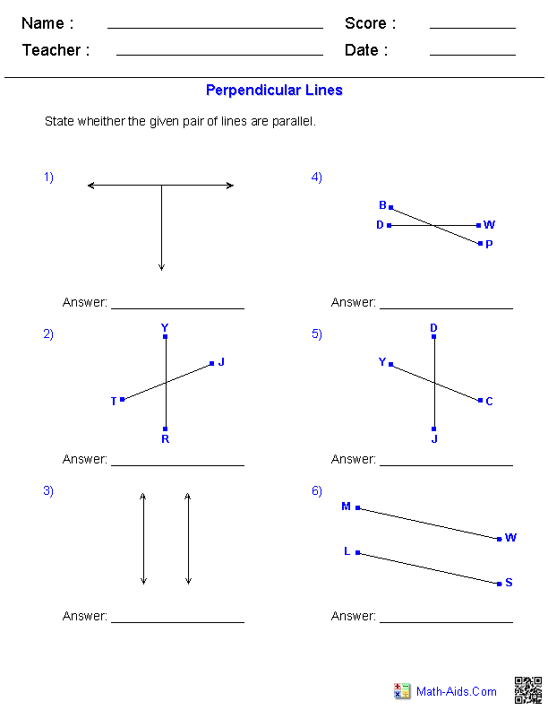 Geometry Worksheets Parallel And Perpendicular Lines Worksheets 