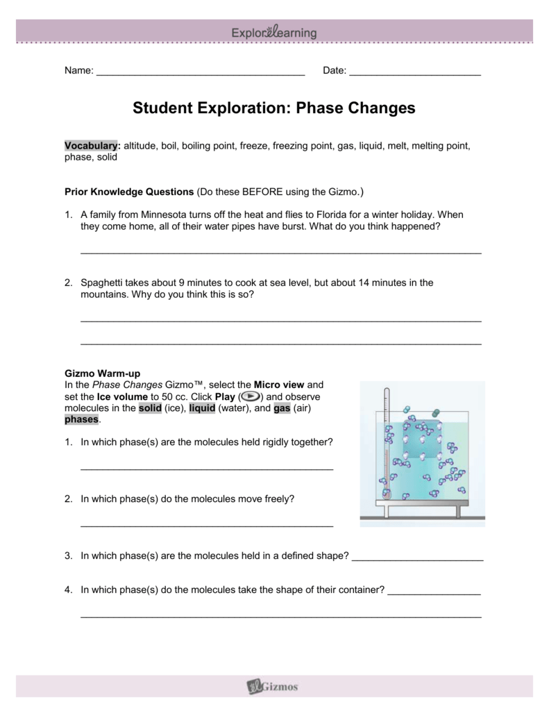 Gizmos Phase Changes Answer Key Activity A Home Student
