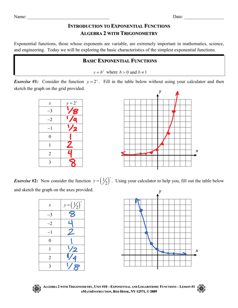 Graphing Exponential Functions Worksheet Graphing Exponential 