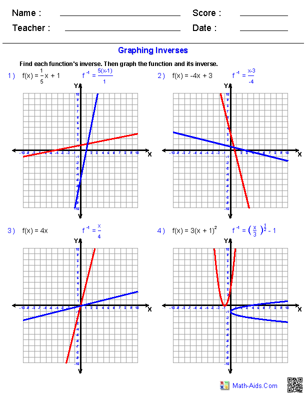 Graphing Inverse Functions Worksheet With Answers Pdf Worksheetpedia