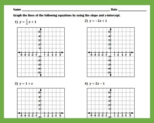 Graphing Linear Equations With The Slope And Y intercept Worksheet 