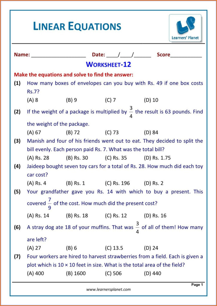 Graphing Linear Equations Word Problems Worksheet Answers Pdf 