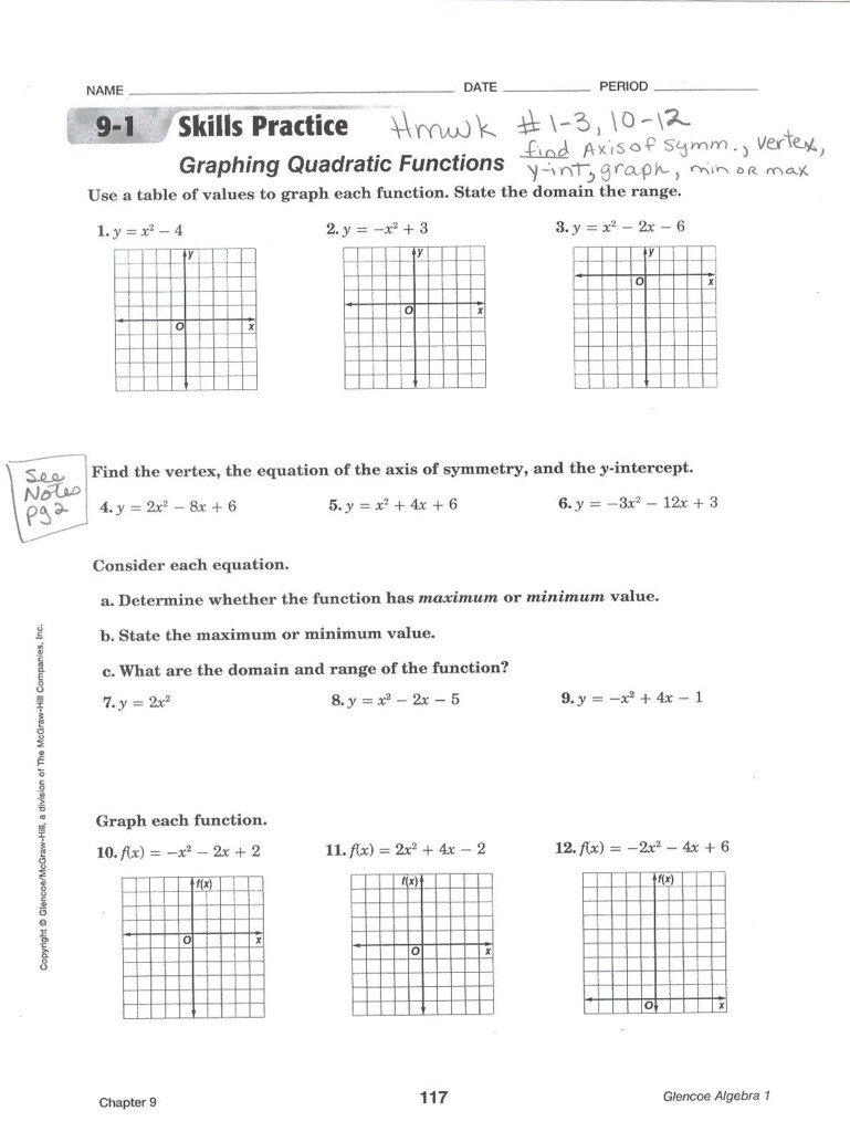 Graphing Quadratic Equations Worksheets