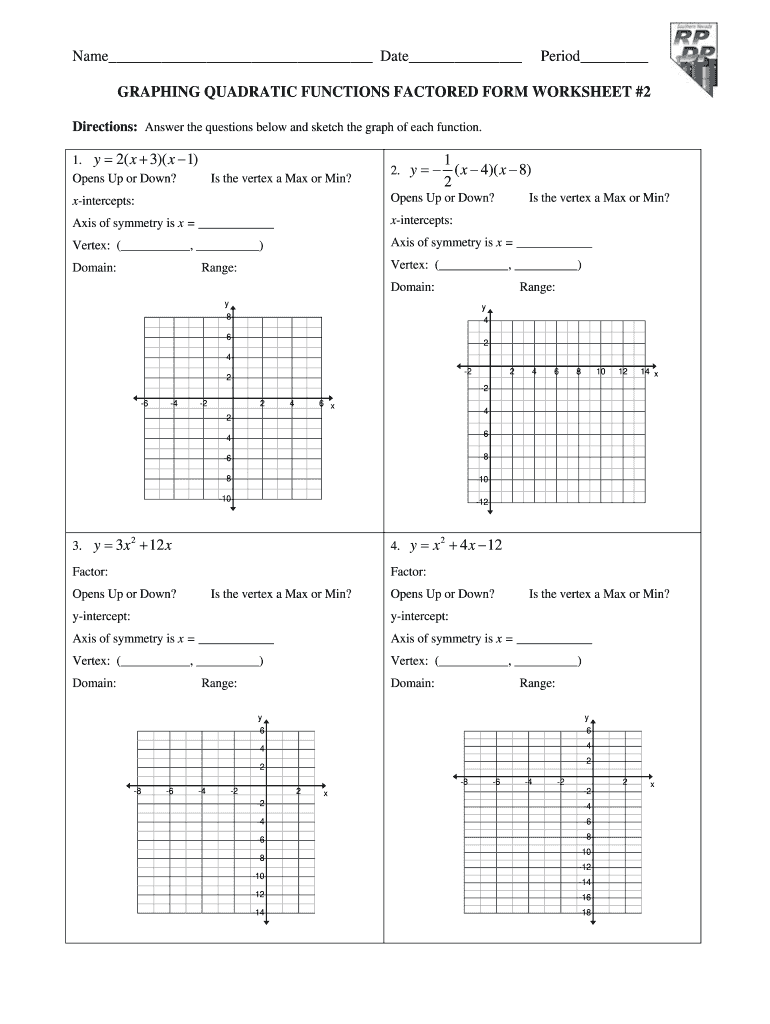 Graphing Quadratic Functions Factored Form Worksheet 2 Answer Key 