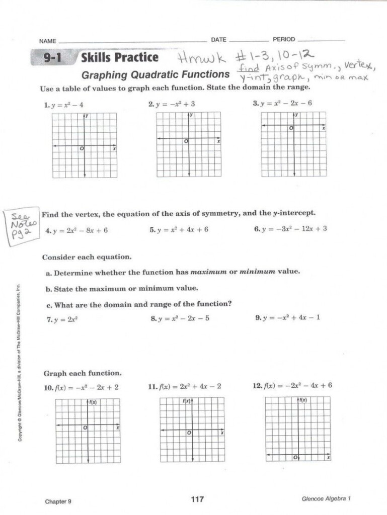 Graphing Quadratic Functions Worksheet Answers Algebra 2 Db excel