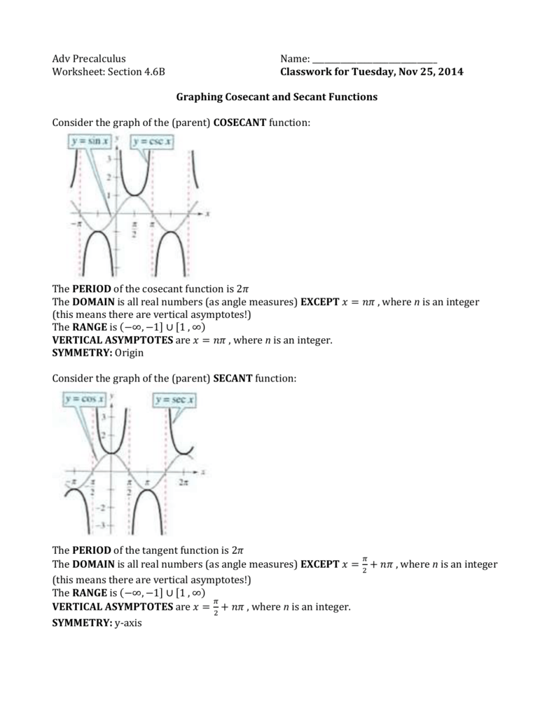 Graphing Secant And Cosecant Worksheet Answers Worksheet List