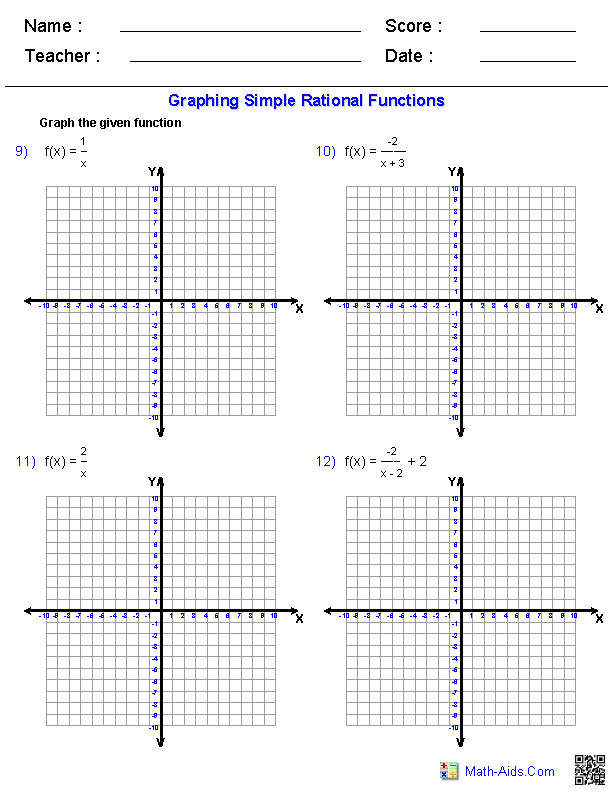 Graphing Simple Rational Functions Worksheets Quadratic Functions 