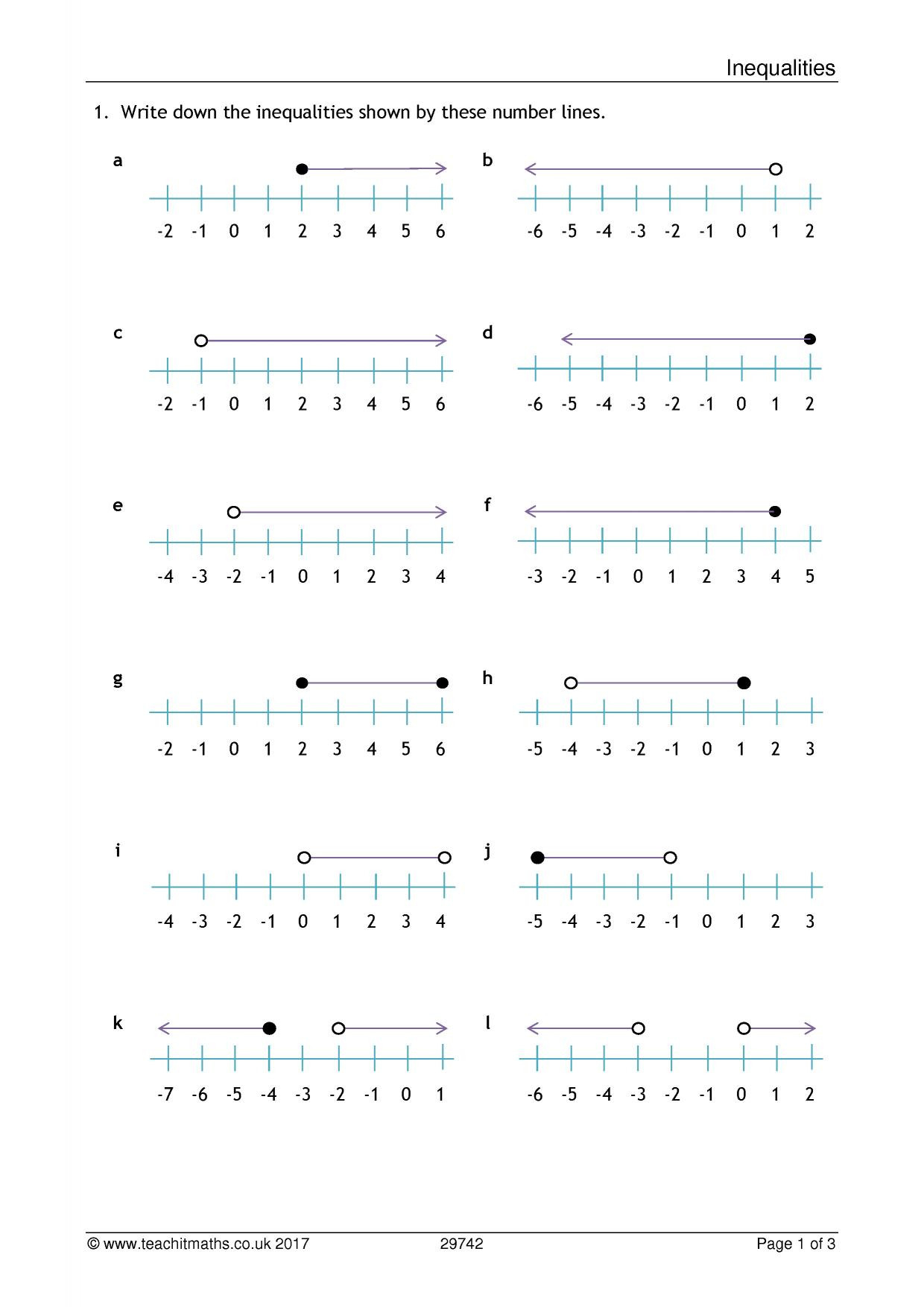 Inequalities Number Line Worksheet Worksheet For Kindergarten