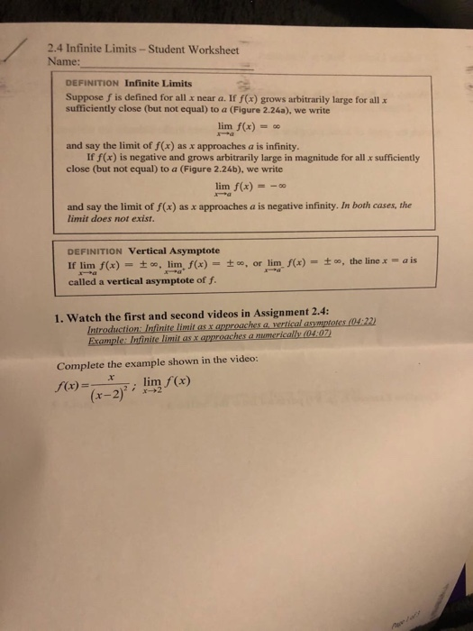 Introduction To Limits Worksheet Answers Worksheet List