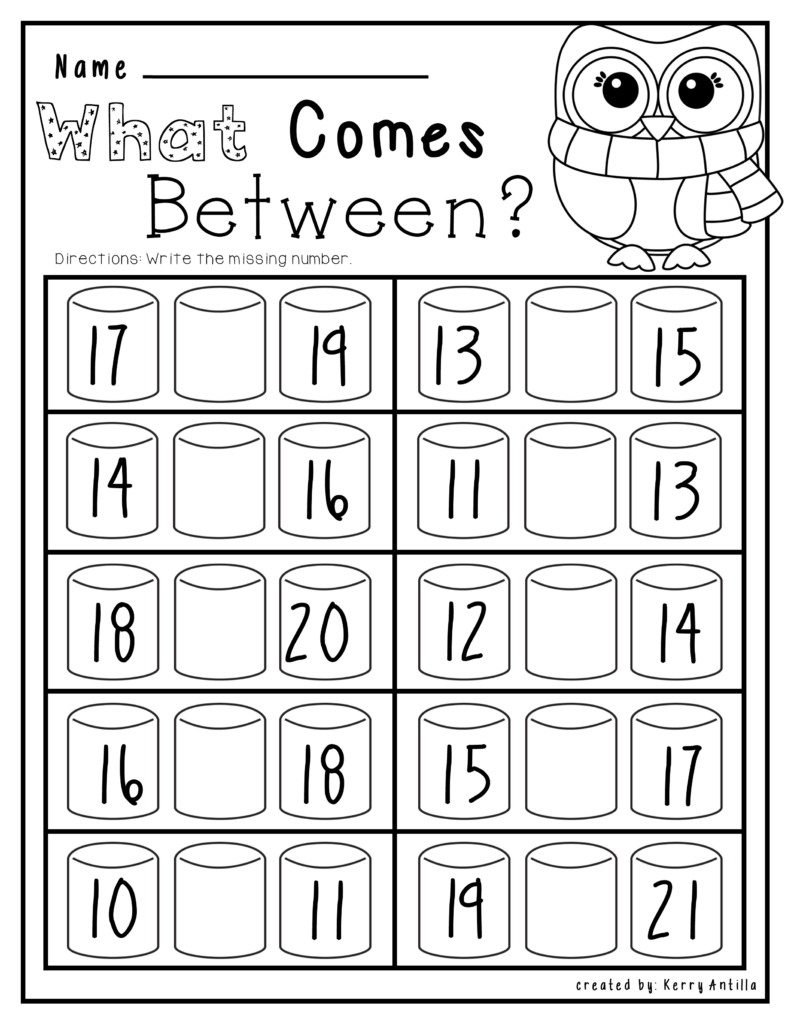 Kindergarten Numbers Between Worksheet