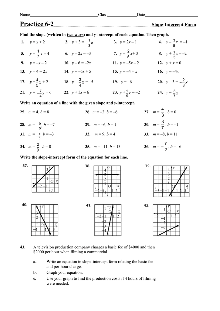 Lesson 12 Writing A Linear Equation In Slope Intercept Form Answer Key