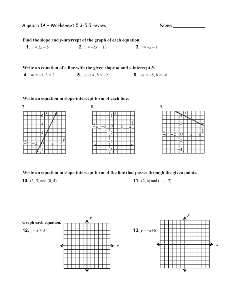 Lesson 12 Writing A Linear Equation In Slope Intercept Form Answer Key 