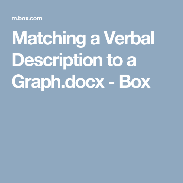 Matching A Verbal Description To A Graph docx Box Graphing Product 