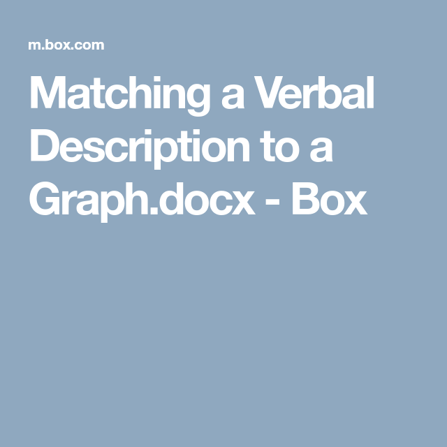 Matching A Verbal Description To A Graph docx Box Graphing Product