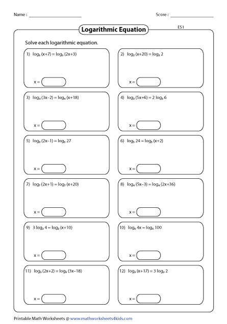 Matching Logarithmic Graphs And Equations Worksheet Answers Tessshebaylo