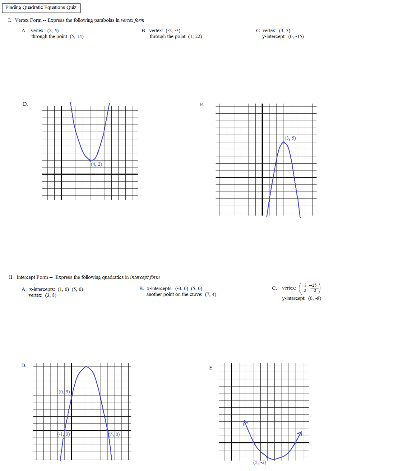 Math Plane Identifying Quadratic Equations From Points