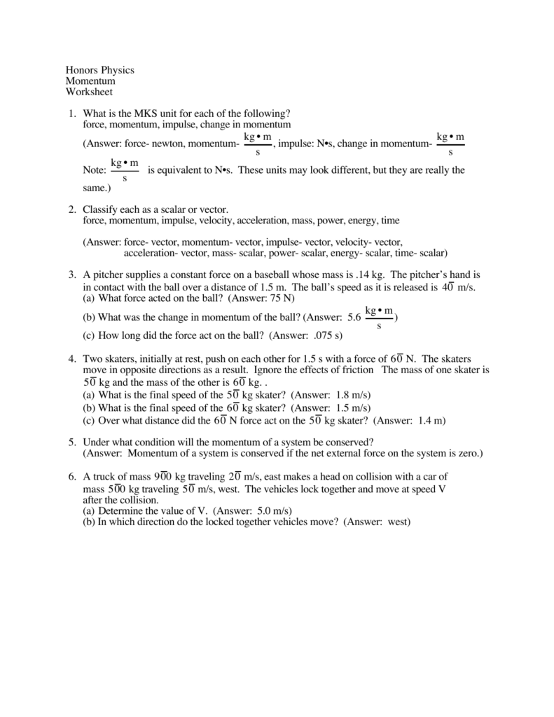 Momentum And Collisions Worksheet Answer Key Worksheet List