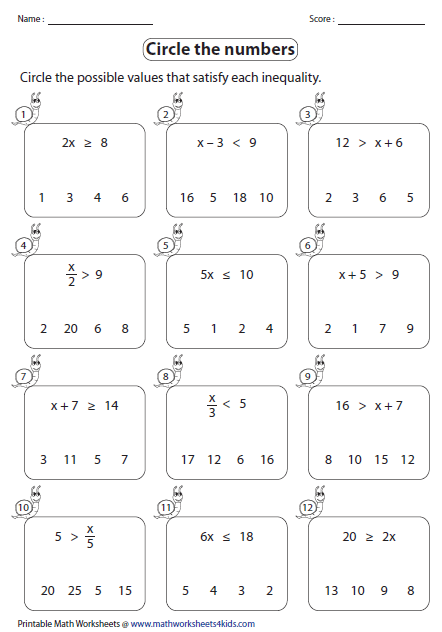 One Step Inequalities Worksheets