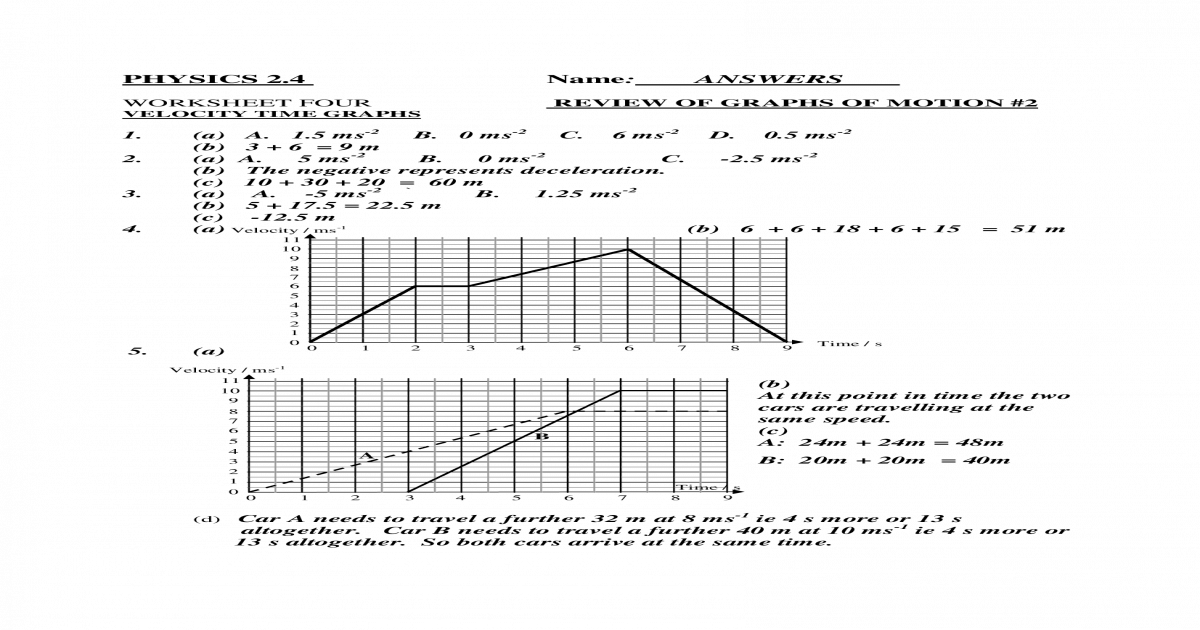 PHYSICS 2 4 Name ANSWERS 2 4 Name Answers Worksheet Four Review Of