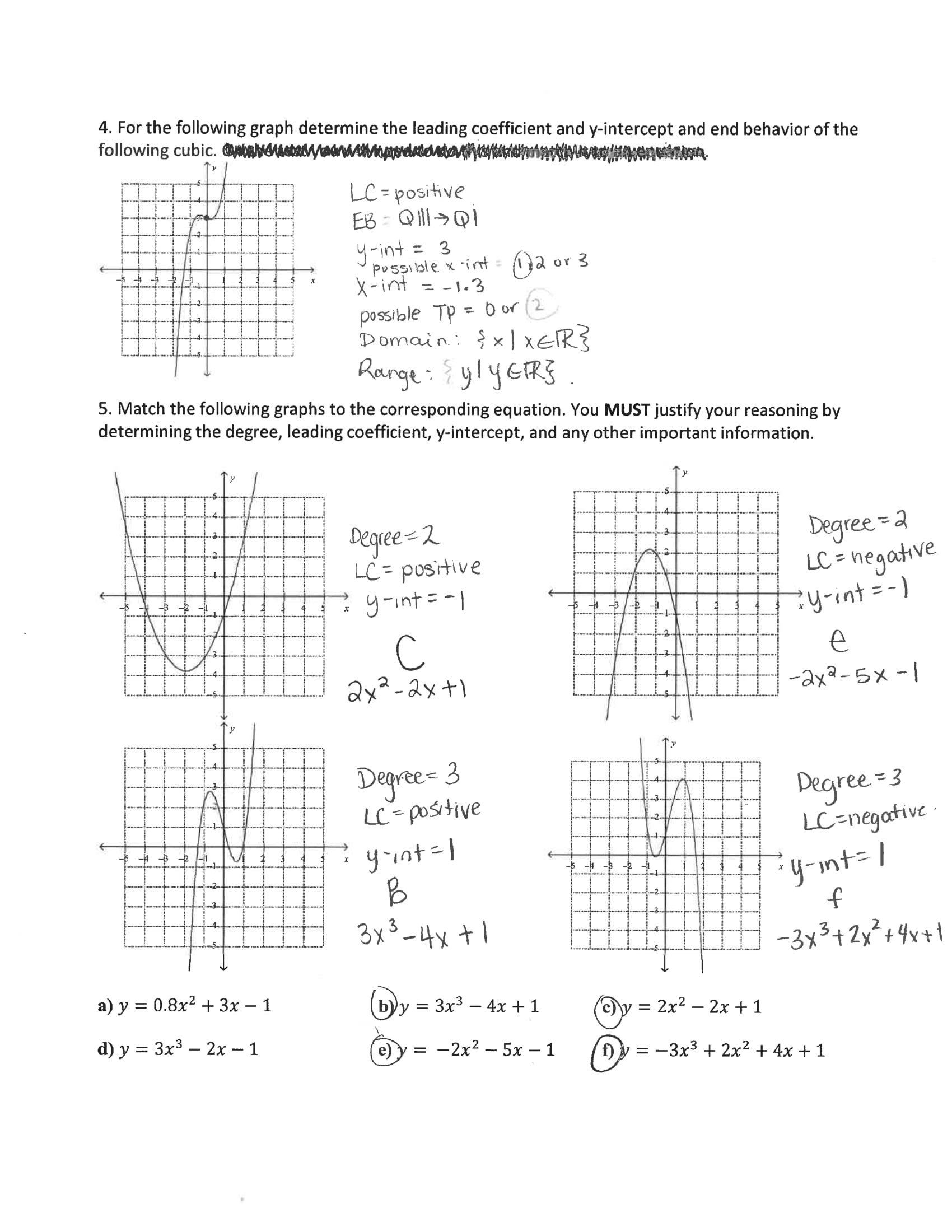 Polynomial End Behavior Worksheet Worksheet